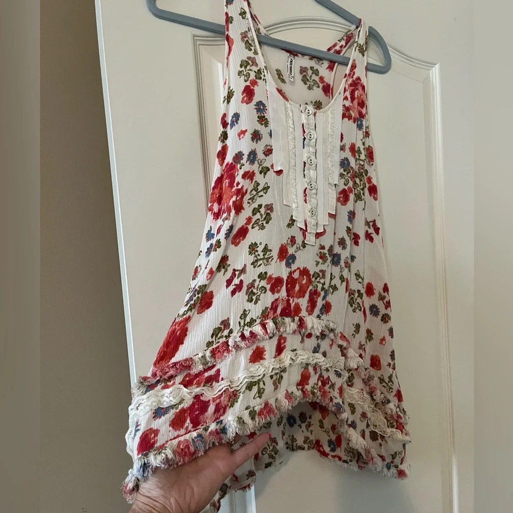 Free People Floral Sleeveless Hi-Low Blouse Summer Women’s Size Medium - Picture 11 of 15